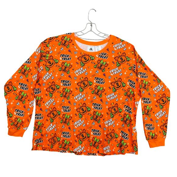 Disney Trick Or Treat Pajama Set NWOT 2X Orange Mickey Pumpkin Graphics 2 Pieces - Picture 6 of 13